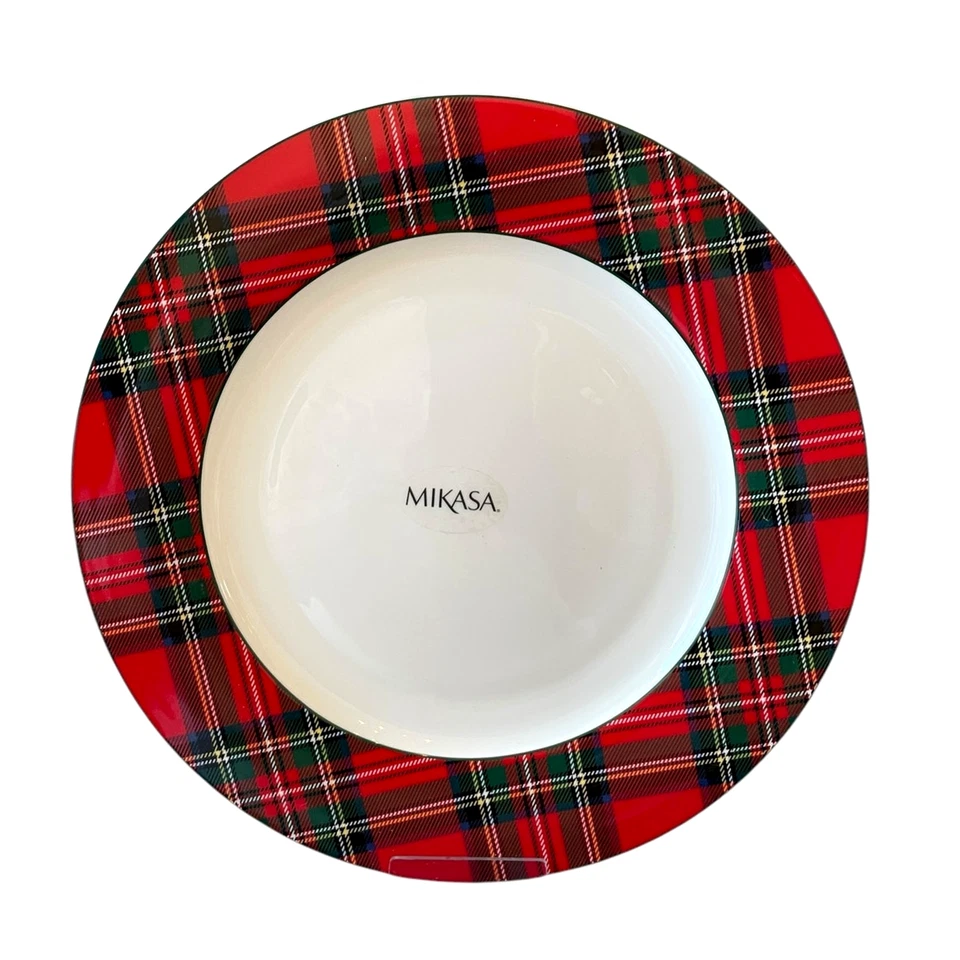 Mikasa TARTAN RED Christmas Dinner Plates 11" Porcelain Holiday Plaid Set 4 New - Image 2 of 4