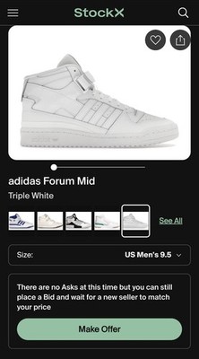 Size 9.5 - adidas Forum Mid Triple White Men's Athletic Sneaker Leather Mid Top