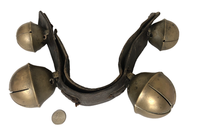 #ad Antique Sleigh Bells On Leather Strap Rump Hip Bells Stamped 1700 On Leather $152.00