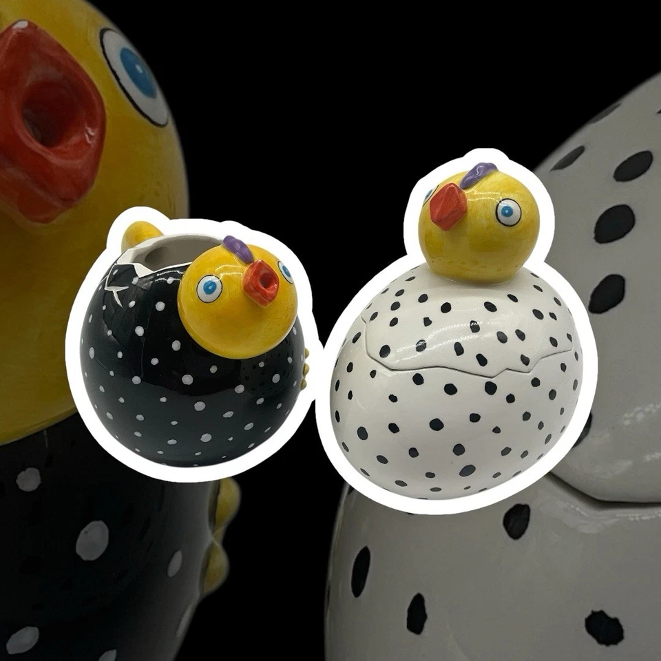 Crema y azucarero con tapa Department 56 vintage a lunares para pollos Foto 3 de 4