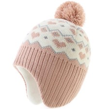 Girls Winter Hat Knitted Earflaps Girls Beanie Thicken Fleece Lining Kids Win...