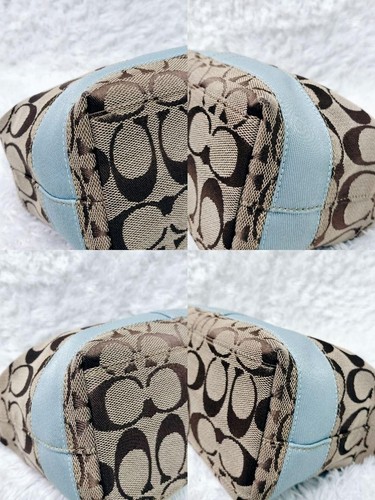 COACH Accessory Pouch One Shoulder Handbag Signature Light Blue Brown Canvas - Picture 5 of 12