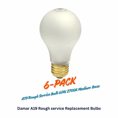 Damar A19 Rough Service Frosted Bulb 60W 2700K Medium 6-pk