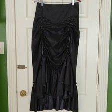 Chic Star Women&rsquo;s Black Satin Lace-Up A-Line Long Skirt Ruffle Lace EU 42