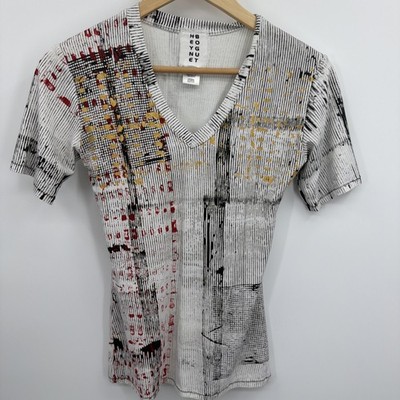 Heyne Bogut Sz 2 S Short Sleeve Fitted V Neck Y2K T-Shirt Hand Crafted Abstract