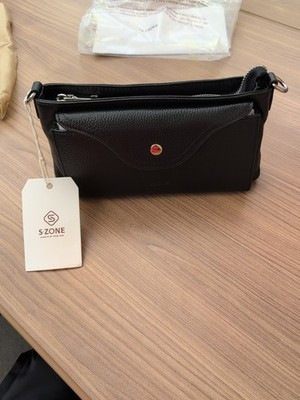 S-Zone Leather Crossbody Bag With Strap Designer Handbag Black NWT