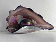 Folded Art Glass Conch Sea Shell 9  X 5 1/4  Bowl Iridescent Purples