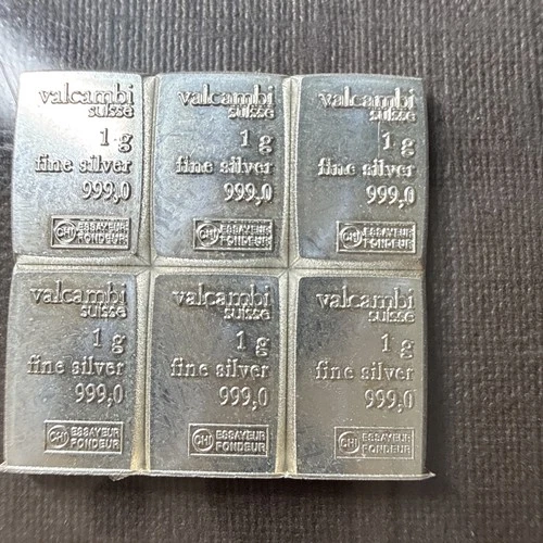 Valcambi Suisse CombiBar 1g Silver 999 Bars Set of 6, Total 6g Silver Bullion