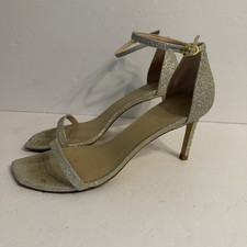 STUART WEITZMAN Size 9.5 Nudistcurve 3" Ankle Strap Sandal GLITTER Gold
