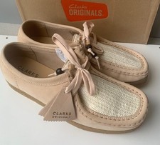 Image of NEW LADIES CLARKS ORIGINALS NATURAL RAFIA WALLABEE SHOES UK SIZE 6.5