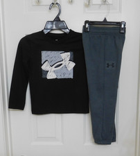 NWT 2pc Under Armour Black Gray Logo Shirt Joggers Set sz 4