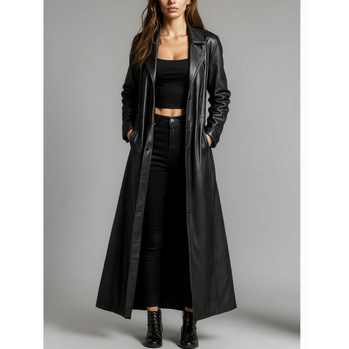 long black leather trench coat products for sale | eBay