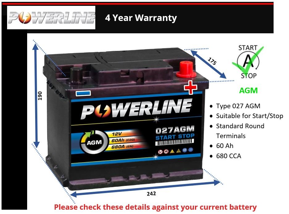 AGM Battery fits SMART FORFOUR CITY CABRIO FORTWO 1.0 1.5D 027 AGM 680A
