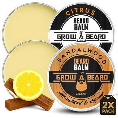 Pack of 2 Beard Balm for Men, 2oz Sandalwood & 2oz Citrus Scent Styling Cream