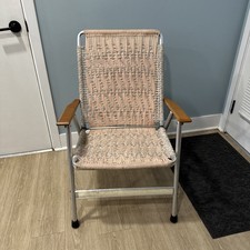 Vintage Handmade Macrame Woven Seat Aluminum Folding Lawn Chair Campers