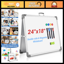 Magnetic Double-Sided Dry Erase Board 24" x 18" - Portable Foldable Easel for Cl