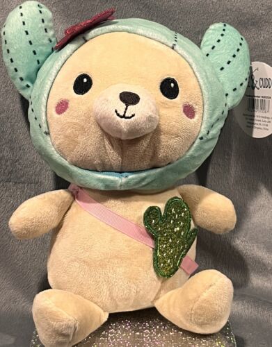 Cute & Cuddly Cactus Flower Teddy Bear Glitter Kawaii Plush Plushie Doll 11”