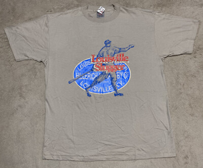 Vintage Louisville Slugger Shirt Mens XL Beige Tan Graphic Made In