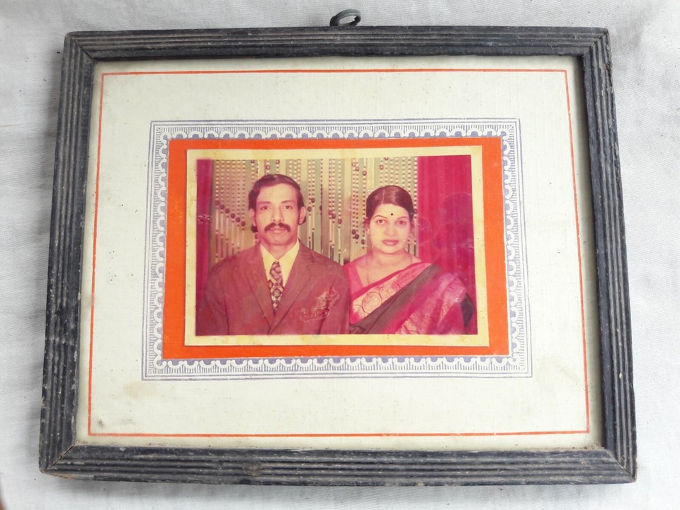 Vintage Photograph Old South Indian Couple Lady Saree 60s Fashion