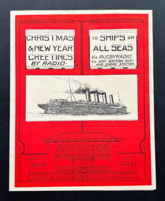 Antique ''Rugby Radio'' Holiday Greetings To Ships British Post Office c: 1930's