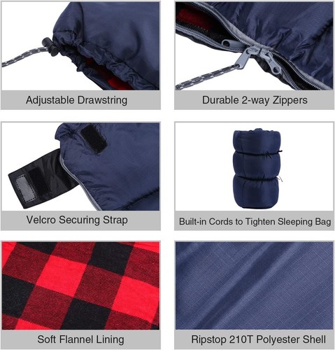 All-Season Large Red Sleeping Bag for Camping & Hiking - 79" Length, 2lbs Fill - Picture 5 of 9