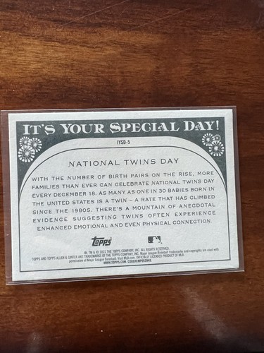 2022 Topps Allen & Ginter It’s Your Special Day #5 National Twins Day - Picture 2 of 2