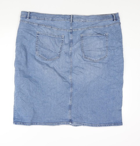 Marks and Spencer Womens Blue Cotton Straight & Pencil Skirt Size 26 Zip - Picture 2 of 10