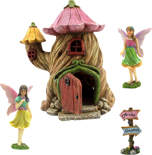 Fairy Garden House Kit - Colorful Accessories, 7" House with Door That Opens & F