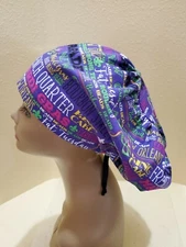 Mardi Gras (words) Women's  Euro/Chef Surgical Scrub Hat/Cap Handmade