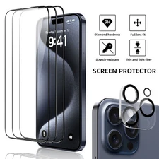 Full Set Tempered Glass for iPhone 15 Pro Max - Screen & Camera Lens Protectors