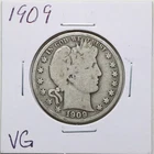 1909 50C Barber Liberty Half Dollar in VG Condition #3149