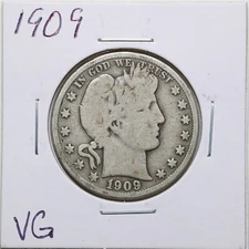 1909 50C Barber Liberty Half Dollar in VG Condition #3149