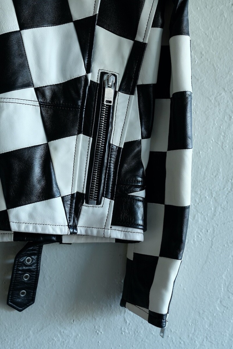 Saint Laurent Leather Damier Checkered Biker Jacket Multi Saint Laurent Leather Damier Checkered Biker Jacket Multi