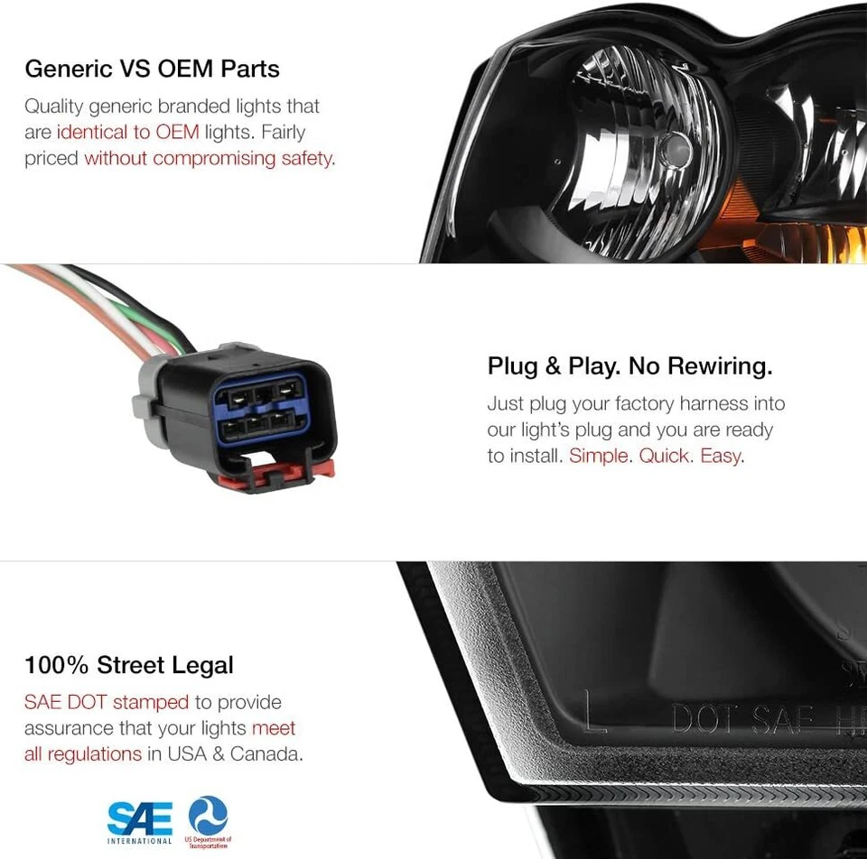 ✅ Conjunto de lámpara de faro negro ESTILO DE FÁBRICA para Jeep Grand Cherokee 2005-2007 Foto 3 de 4