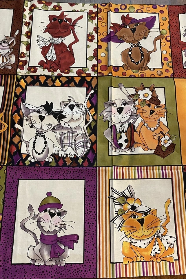 Loralie Harris Fabric SPICE CATS Cotton Panel Anthropomorphic OOP 23 x 44” - Image 3 of 4