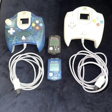 Dreamcast Official Controller Pad HKT-7700 Aqua Blue SEGA & Reg W/ 2 Memory Card