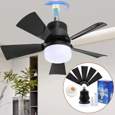 2 In 1 E27 Ceiling Socket Fan 30W with Dimmable LED Light Remote Control 3 Speed