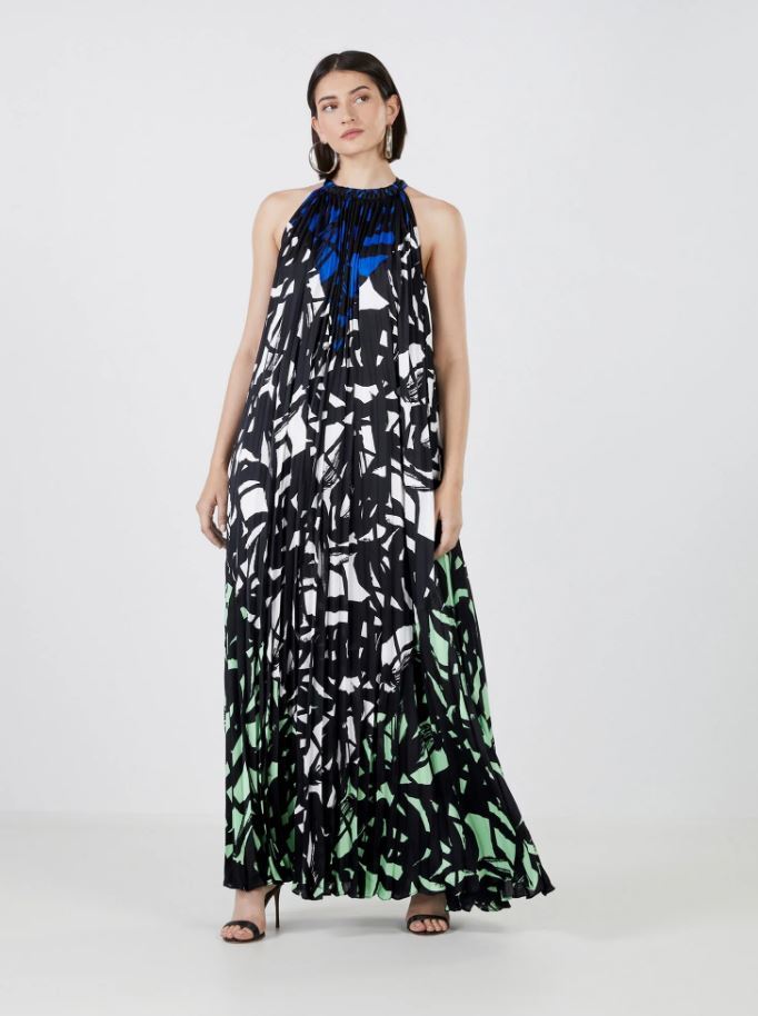NWT BCBG MAXAZRIA DRESS LONG GOWN MAXI ALFREDO PLEATED BLUE FLORAL 0 2 4  XXS XS | eBay