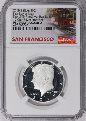 2019 S SILVER NGC PF70 UCAM Kennedy Half Dollar FDOI From 10 Coin Set