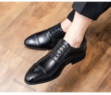 Men Pointed Toe Lace Up Formal Dress Shoes Oxfords Wedding Business Casual Shoes