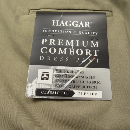 Haggar Pant Men 36x29 Tan Khaki Premium Comfort Classic Fit Pleated Cuffed Dress - Picture 10 of 11