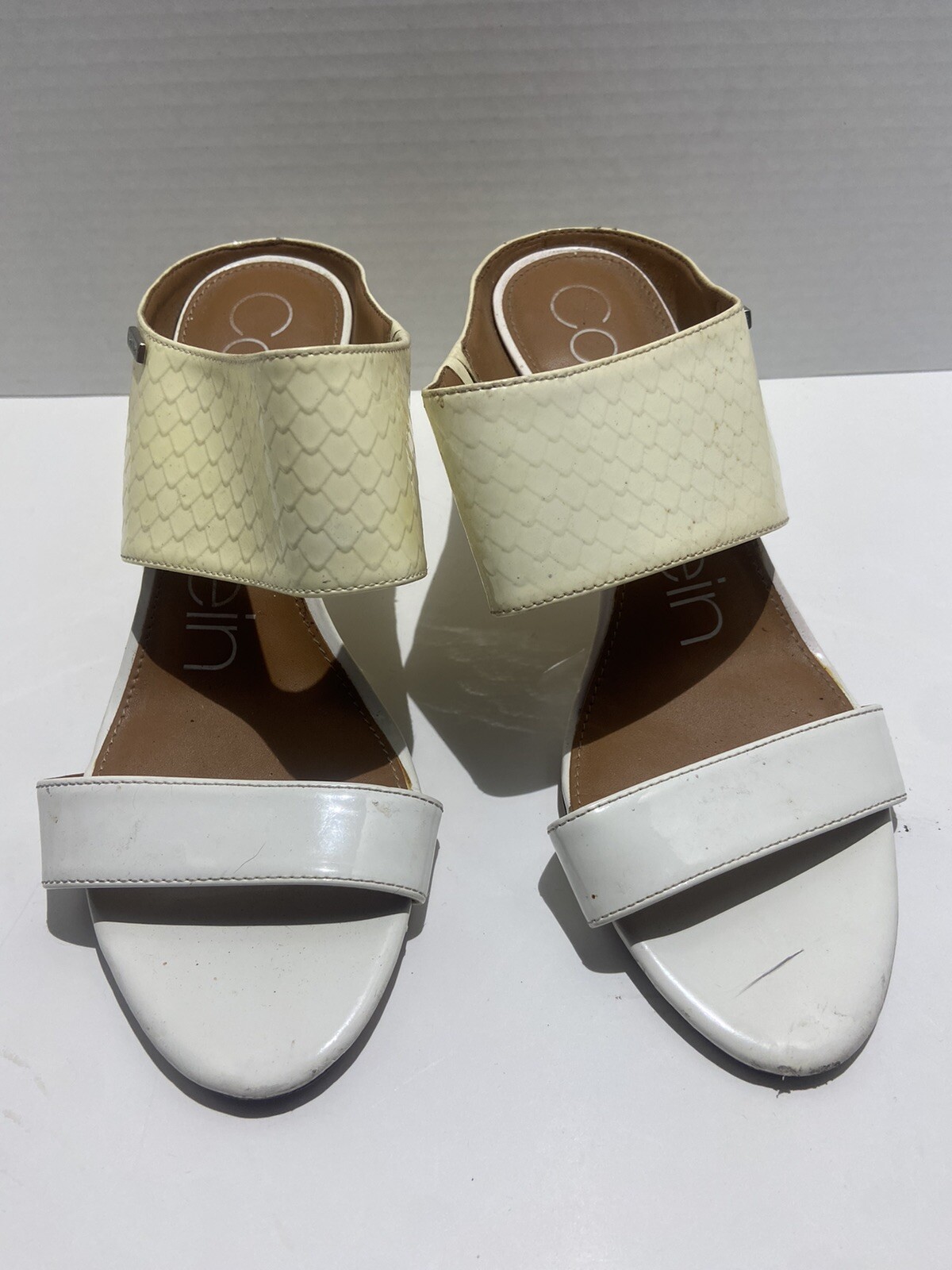 calvin klein cecily White Python Leather Heels Si… - image 3