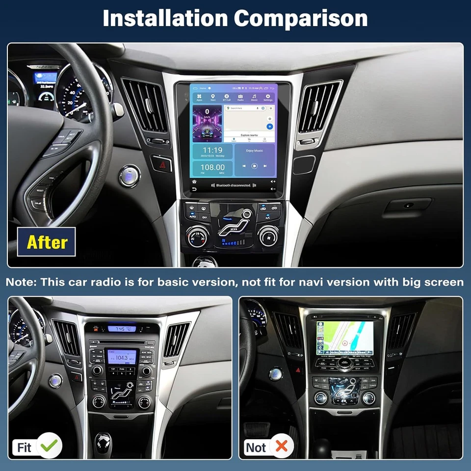 FOR HYUNDAI SONATA 2011-2015 APPLE CARPLAY CAR STEREO RADIO ANDROID 13 GPS NAVI Foto 3 de 4