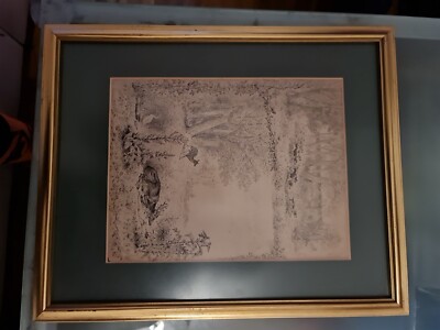 LARGE ANTIQUE FRAMED C. Rademand ARTIST DOGS RUNNING DOWN TO GET DEER AND DUCKS