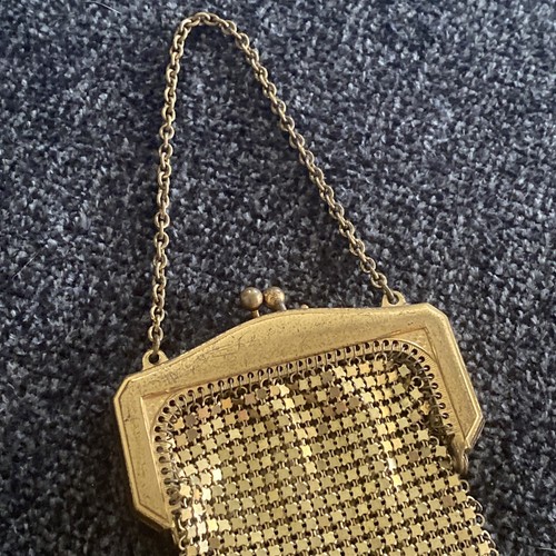 Vtg Mini Whiting & Davis Gold Mesh Purse Flapper Handbag Evening Bag Wristlet - Picture 9 of 16