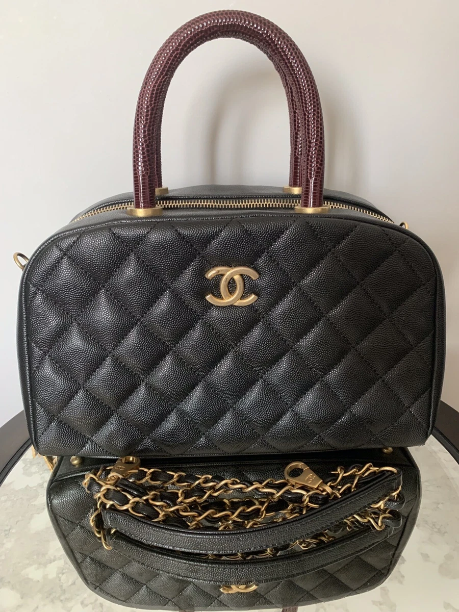 Chanel Mini Coco Handle in Black Caviar with Green Lizard Top