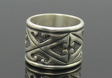 FABULOUS VINTAGE ETCHED PATTERNED STERLING SILVER UNISEX WIDE BAND RING SIZE 5.5