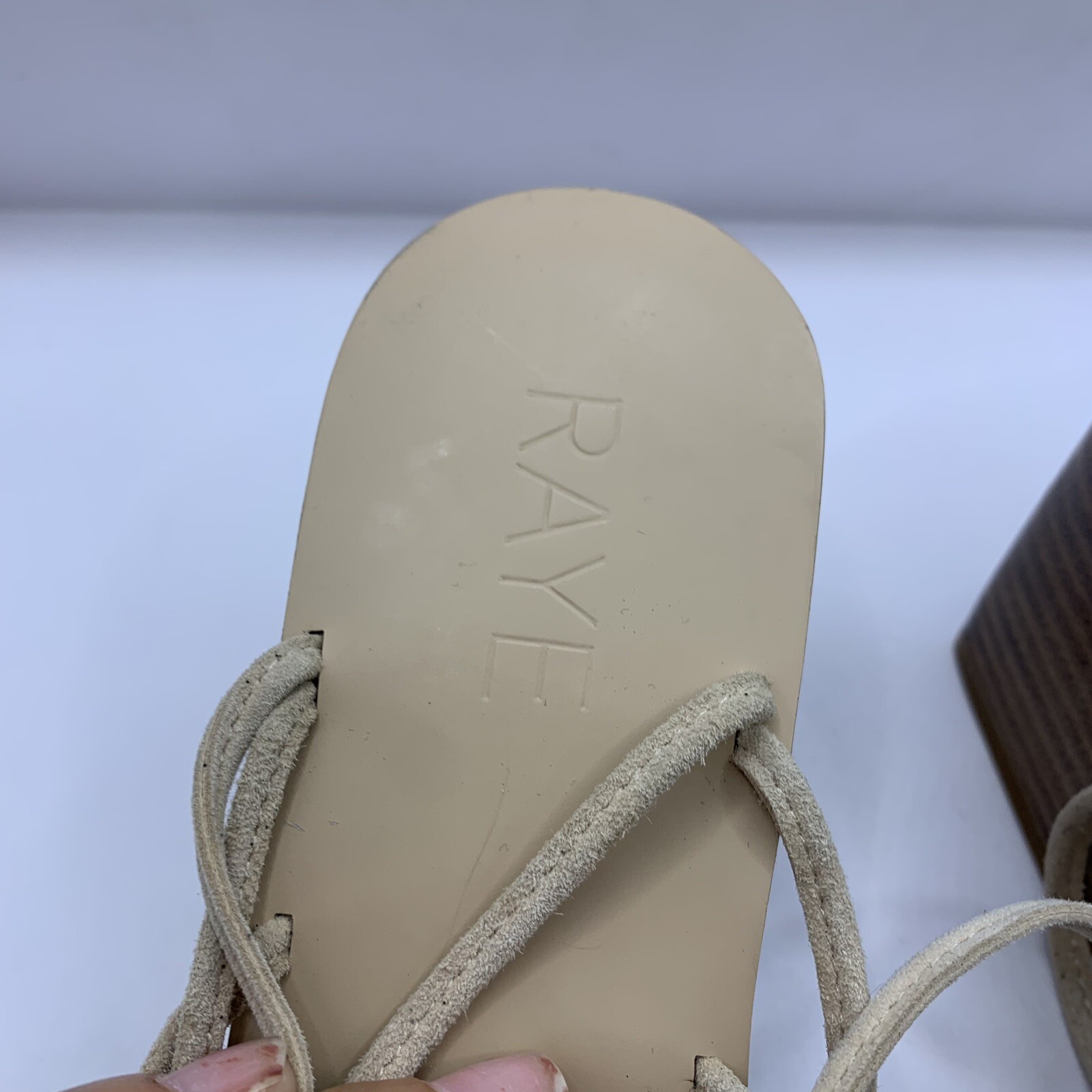 NWOB Raye Womens Voyage RevolveHeel Suede Square Toe Wrap Up Ankle Tie Size7 E9