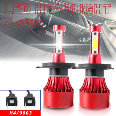 2PCS H4 HB2 9003 6000W 990000LM 4-Sided LED Headlight Kit Hi/Lo Power Bulb 6000K