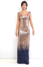 City Goddess size 12 Contrast Gold + Blue Ombré Sequin Fishtail Maxi Dress BNWT